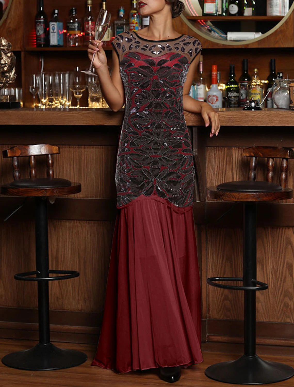 Wholesale A-Line Party Dresses Cut Out Dress Wedding Guest Birthday Floor Length Sleeveless Jewel Neck Sequined with Sequin